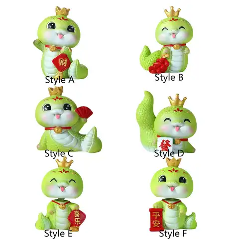 Resin Snake Figurine Cute Cartoon Statue 2025 New Year Decor Feng Shui Tabletop Sculpture Ornament for Bookshelf Desk
