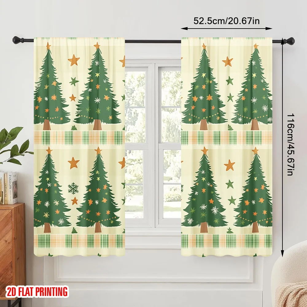 2pcs,2D plane printing Light Filtering Curtains Christmas Trees Garland Holiday Season (2) Versatile 100% Polyester (without