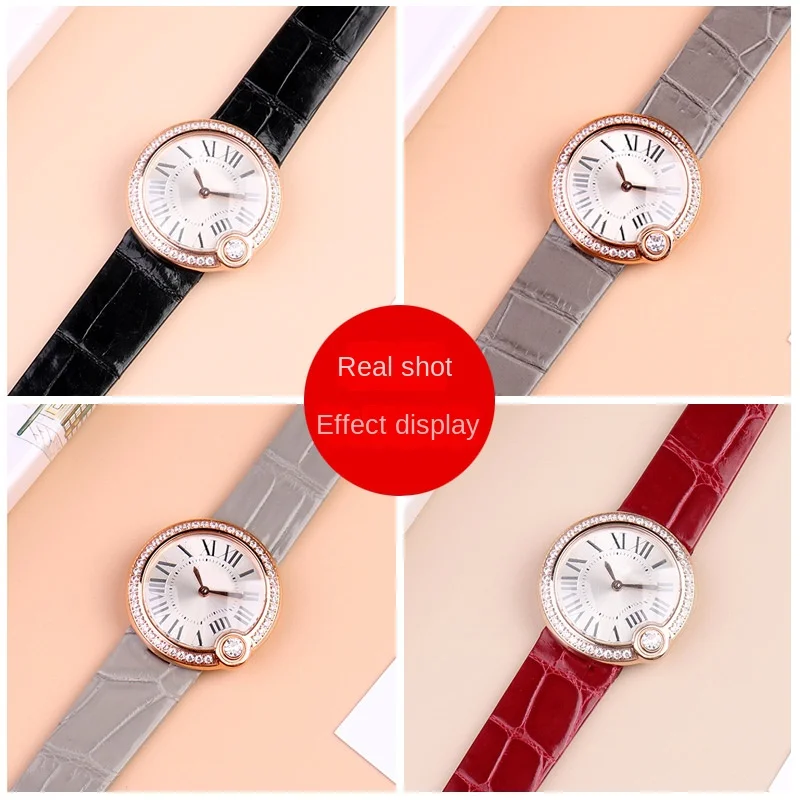 Crocodile skin Genuine Leather Watch Strap for Cartier White Balloon Women's Watchband grey Red 16*5mm Folding buckle Bracelet