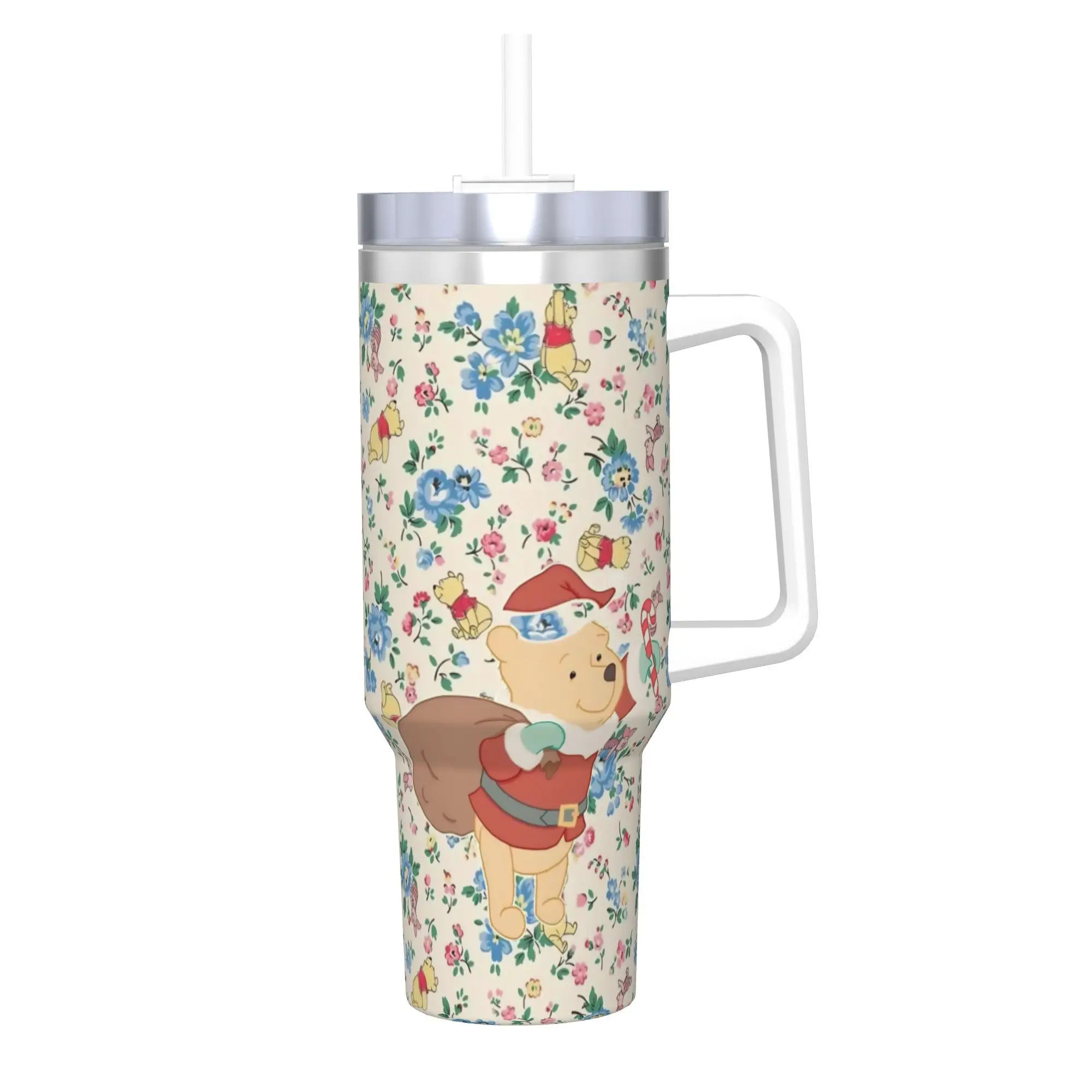 

40oz Winnie the Pooh Merry Christmas Vacuum Insulated Tumbler Cartoon Double Walled Mugs Thermal Cup Office Portable