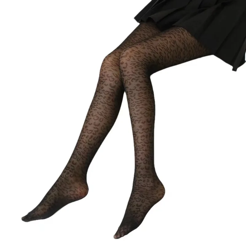 Women Vintage Sexy Thin Transparent Silky Pantyhose Gothic Leopard Pattern Sheer Seamless Tights Geometric Embroidery Medias image 6