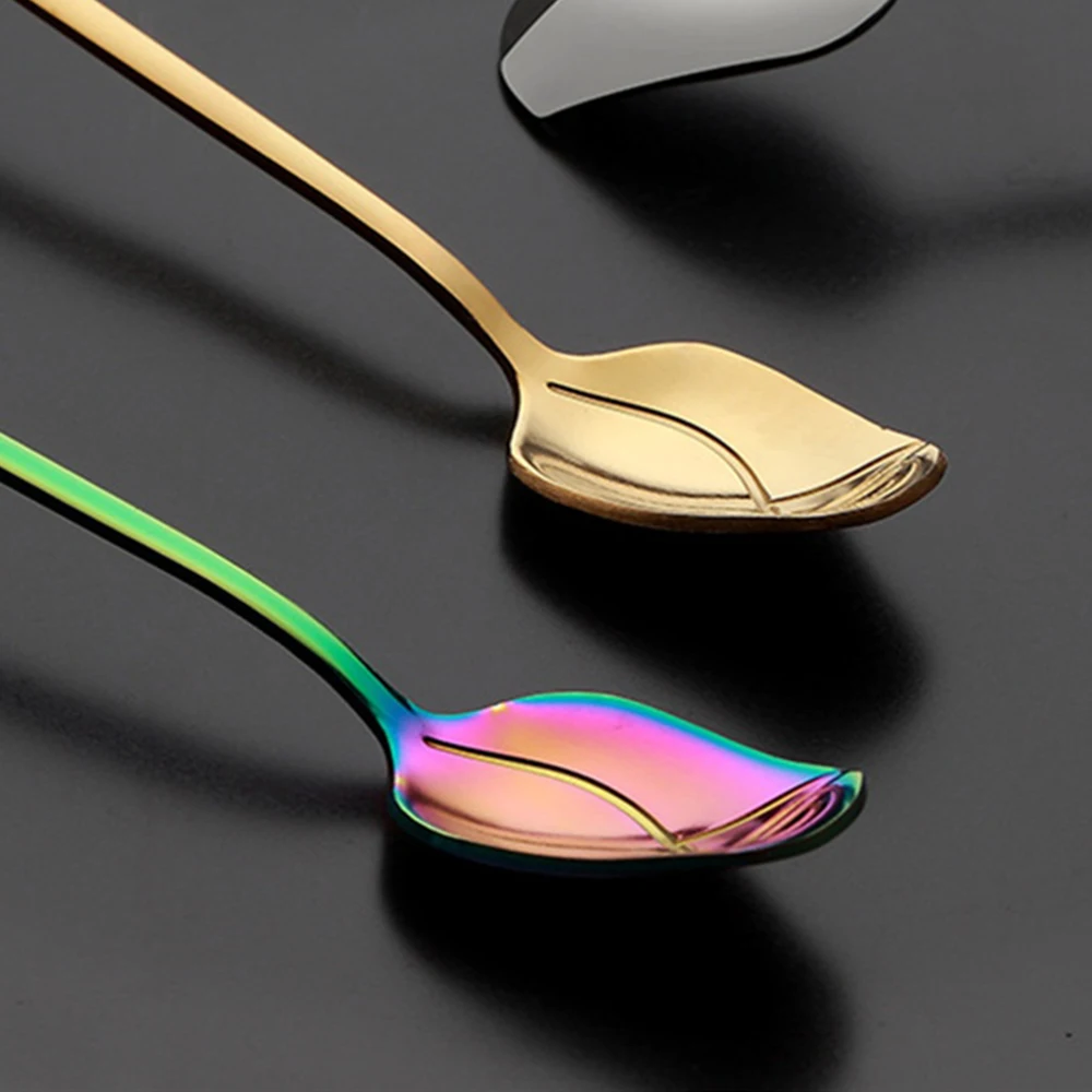 Tea Spoon Long Handle Creative Stainless Steel Spoon Dessert Spoon Colorful Small Teaspoon Coffee Spoon