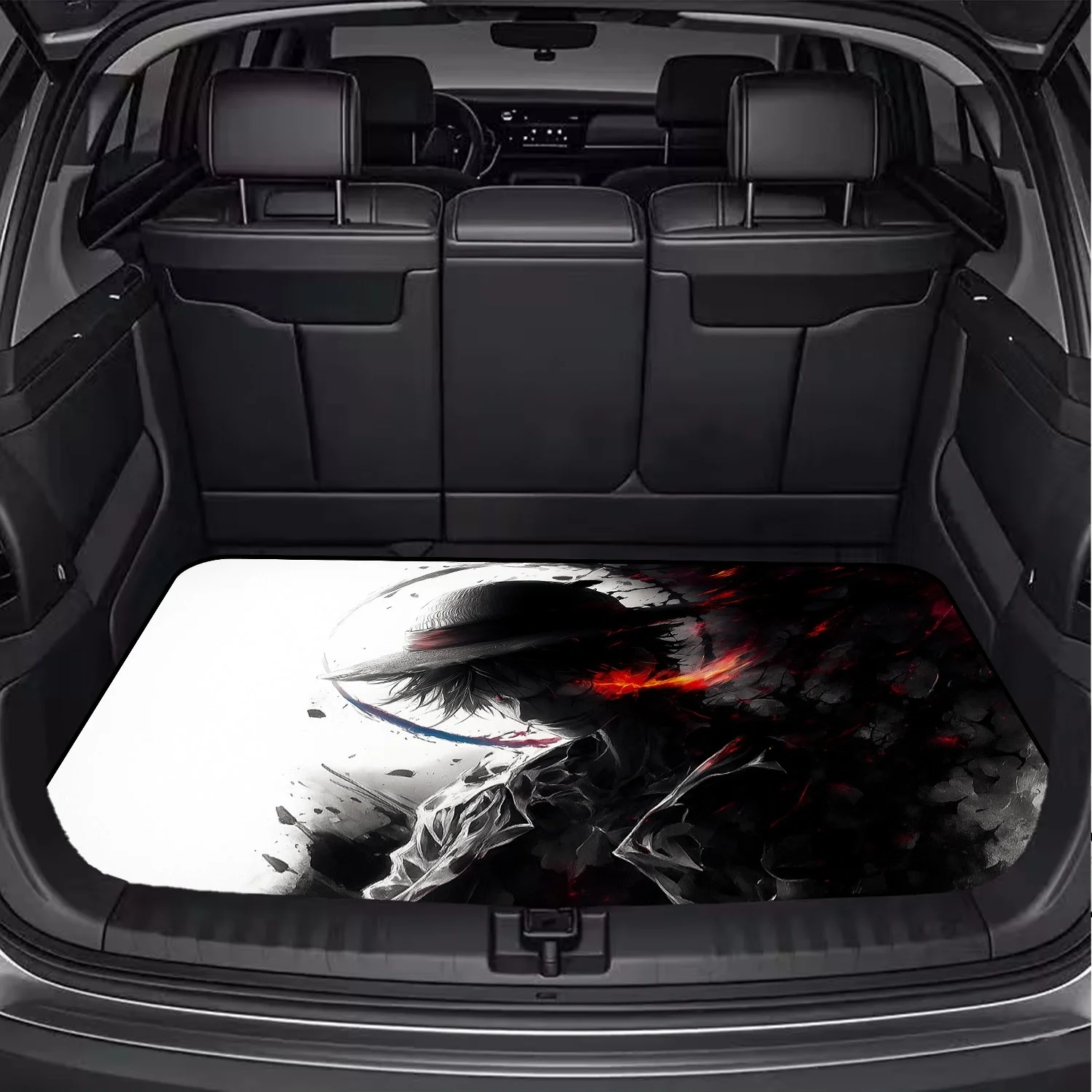 Car Trunk Mat, Anime Character Black White Red Ink Art Print Cargo Liner, Non-Slip Rear Trunk Protector, Men Car decor, Car Accessories, Interior Decoration Mat, Universal Fit For SUV Sedan Truck, Cool Anim