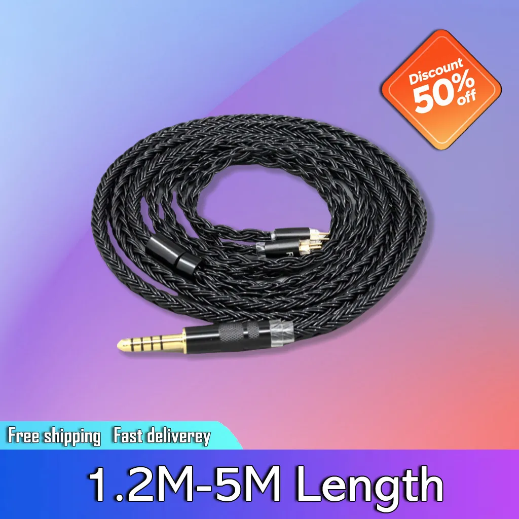 16 الأساسية الشظية مطلي الأسود مضفر 0.78 مللي متر 2pin سماعة الصوت كابل ل IEM BA Westone W4r UM3X UM3RC JH13 عالية الخطوة 8876