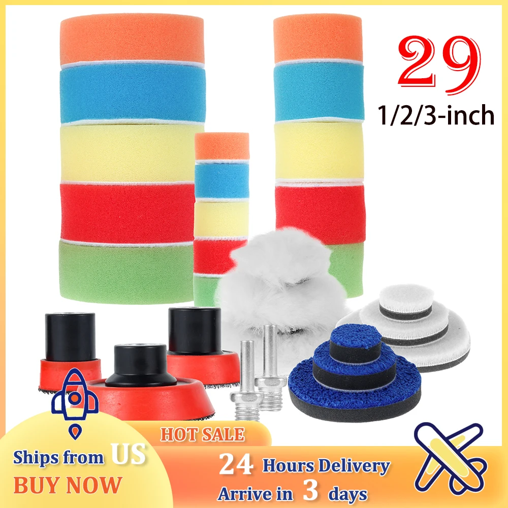 

29Pcs 1/2/3inch Car Polishing Pads Anti-Scratch Buffing Sponge Kit for Car Headlight Restoration Polishing Waxing Sealing Glaze