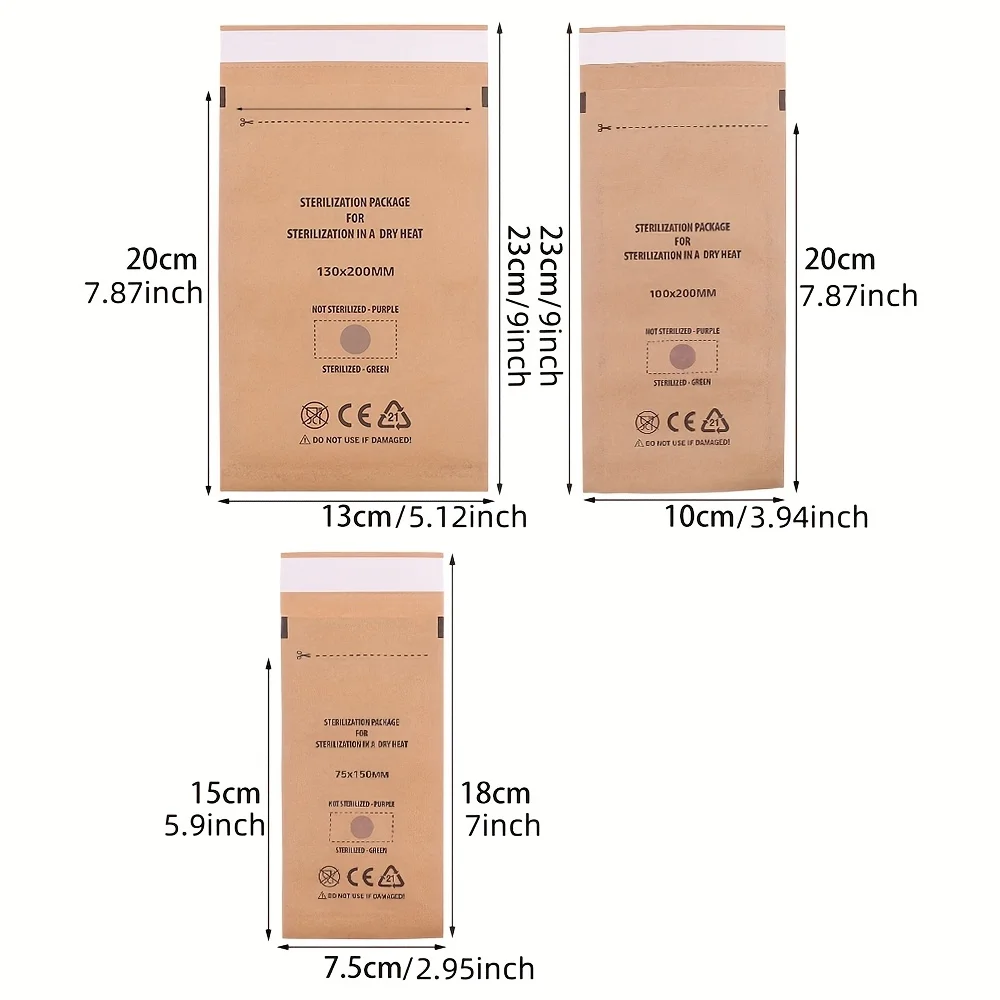 Disposable Self-Seal Nail Care Sterilization Bags Manicure Pouches, Unscented Autoclave Kraft Paper Cleaning Bags Nail Art Tool