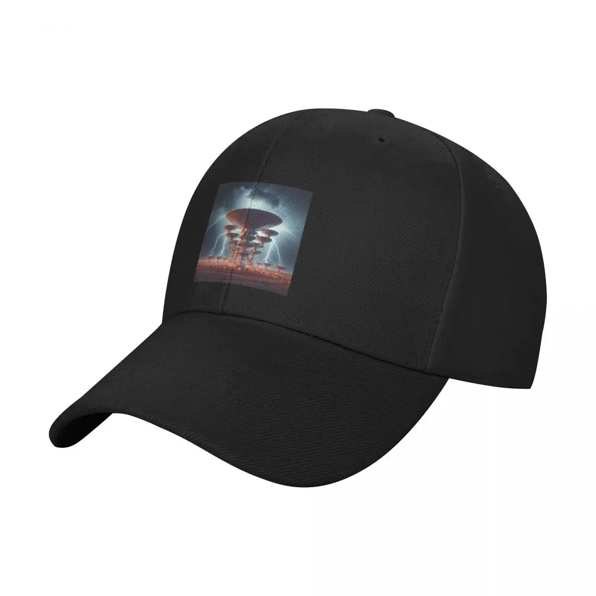 Very Large Array (VLA) with antennas, stormy sky with lightning Baseball Cap Fishing cap Men's Caps Women's