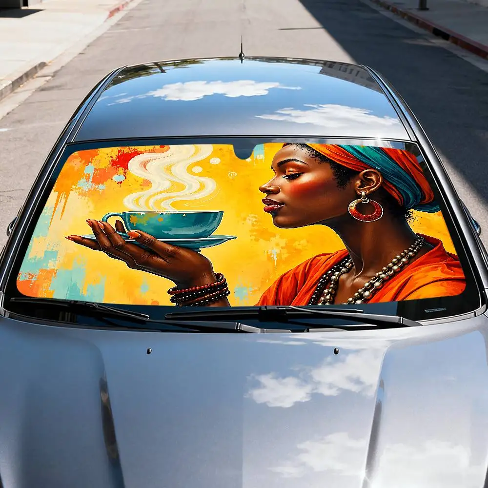 Vibrant African Woman Car SunShade Windscreen Cover Windshield Car Window Sun Shade Auto Visor Car Accessories