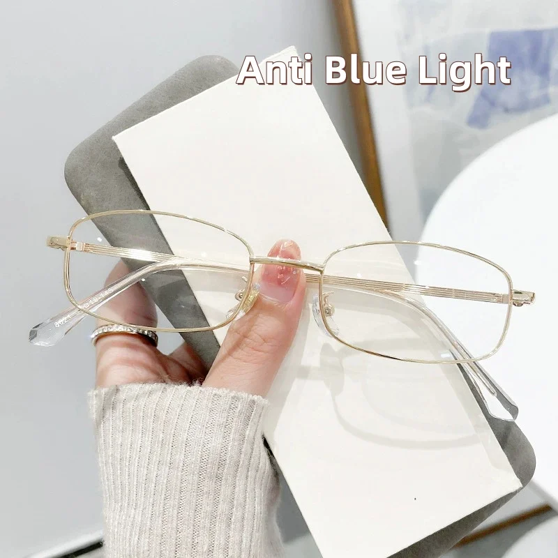 2025 New Fashionable Anti Blue Light Rectangular Metal Glasses Artistic Retro Personalized Thin Edge Silver Small Frame Glasses