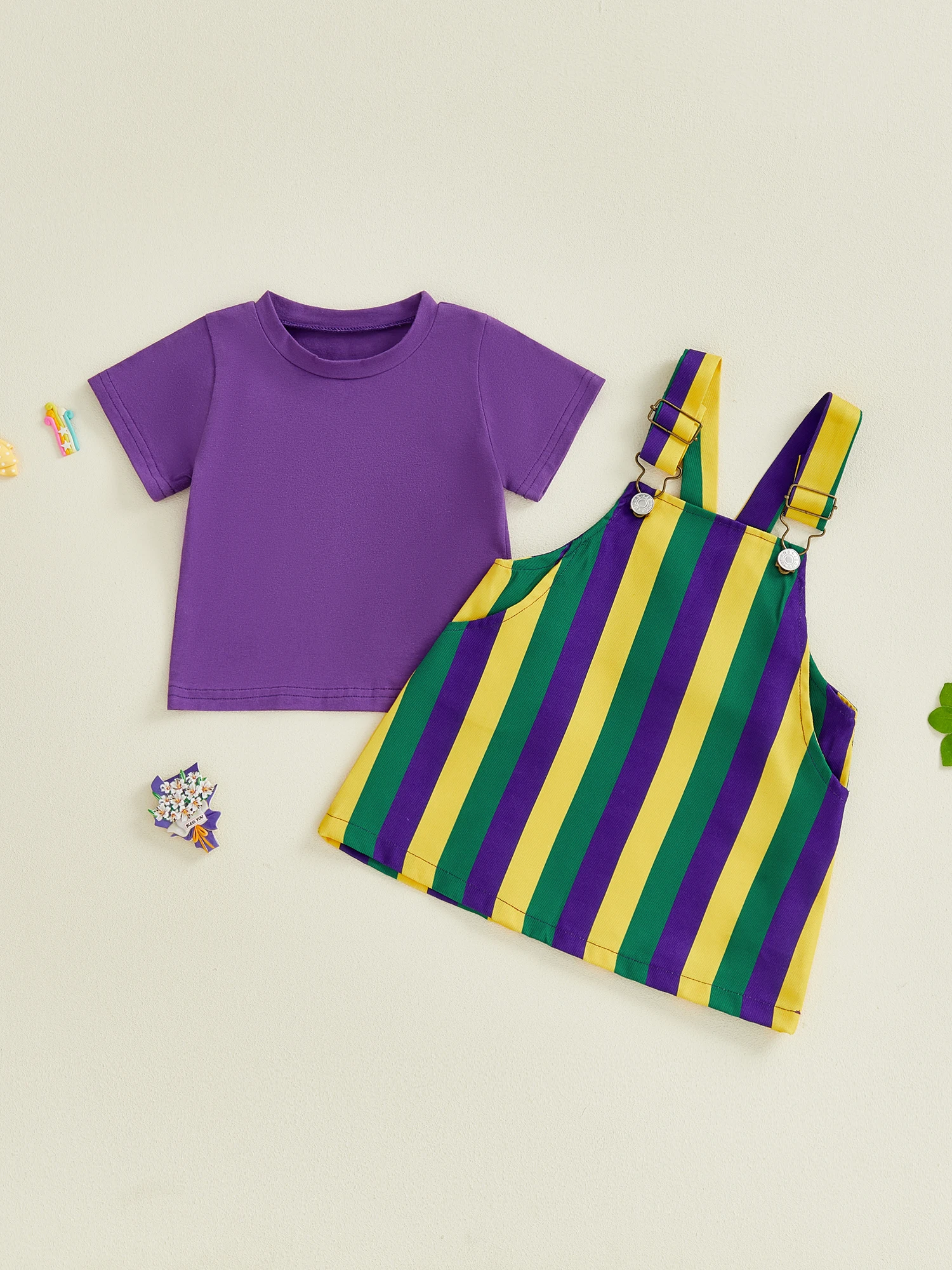 

Adorable Infant Girls Outfit Set Stylish MardiGras Tee and Striped Skirt 2-Piece Ensemble for Fashionable Toddlers