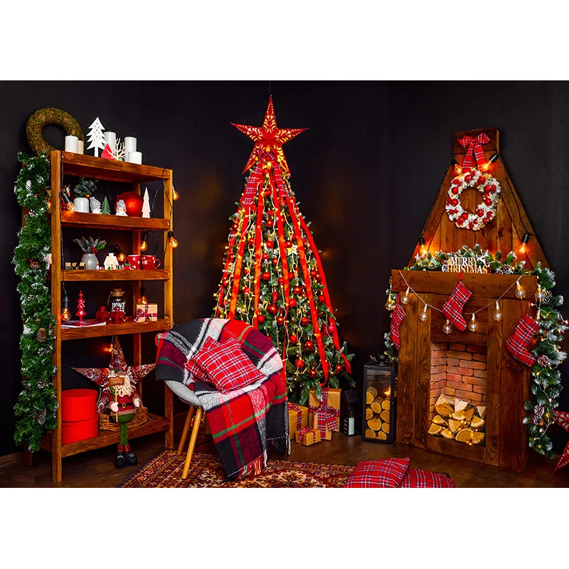 Fondali di natale camino albero inverno interno bambino ritratto fotografia sfondo per Studio fotografico fotofono 21522DHY-03
