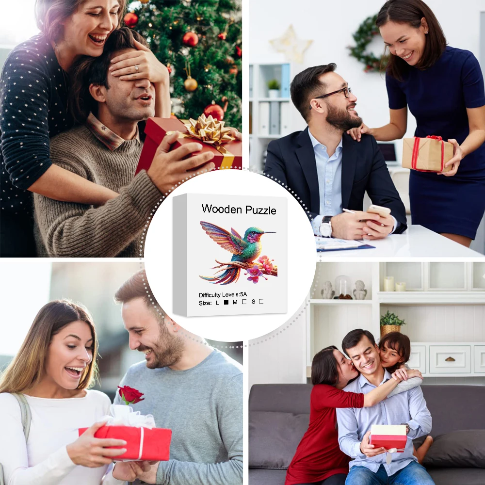 鳥の木製パズル、ユニークな形のピース木製ジグソーパズル、大人用、クリスマスギフト、ファミリーゲーム、家の装飾