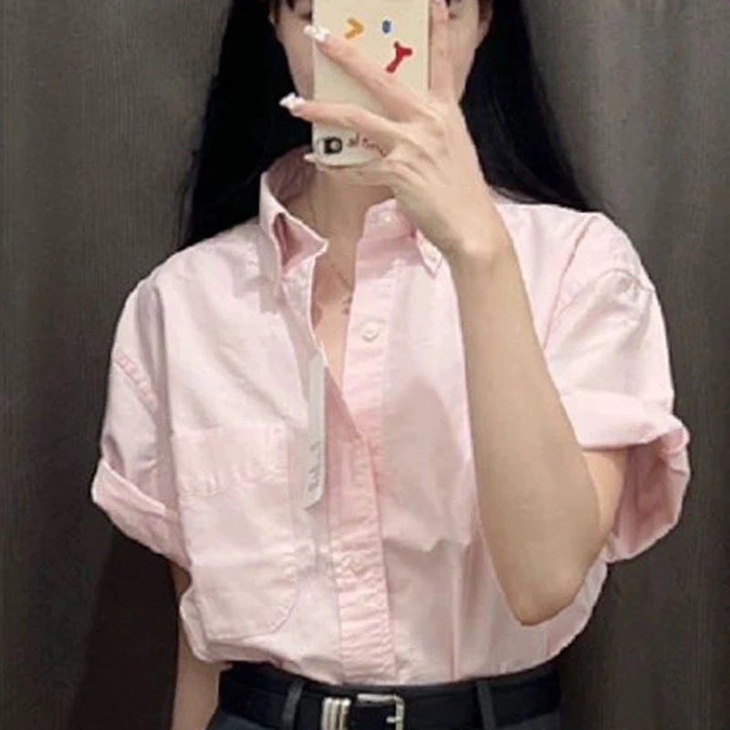 100% Cotton Women Shirt Korean Sweet Thin Short Sleeve Women Blouse Summer Casual Loose Pocket New All Match Ladies Tops