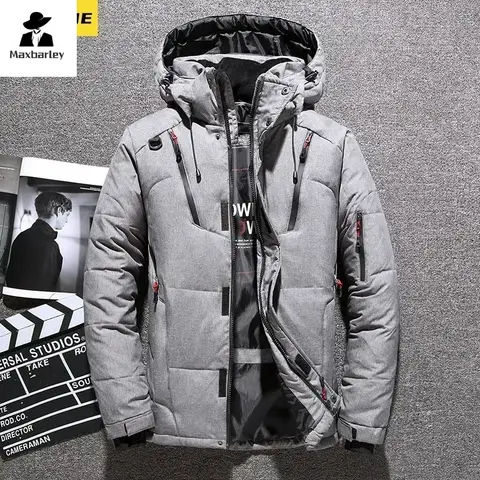 -20도 겨울 남성용 화이트 오리 다운 재킷 두꺼운 따뜻한 스노우 코트 남성 후드 윈드 브레이커 다운 파카 겉옷 스포츠웨어