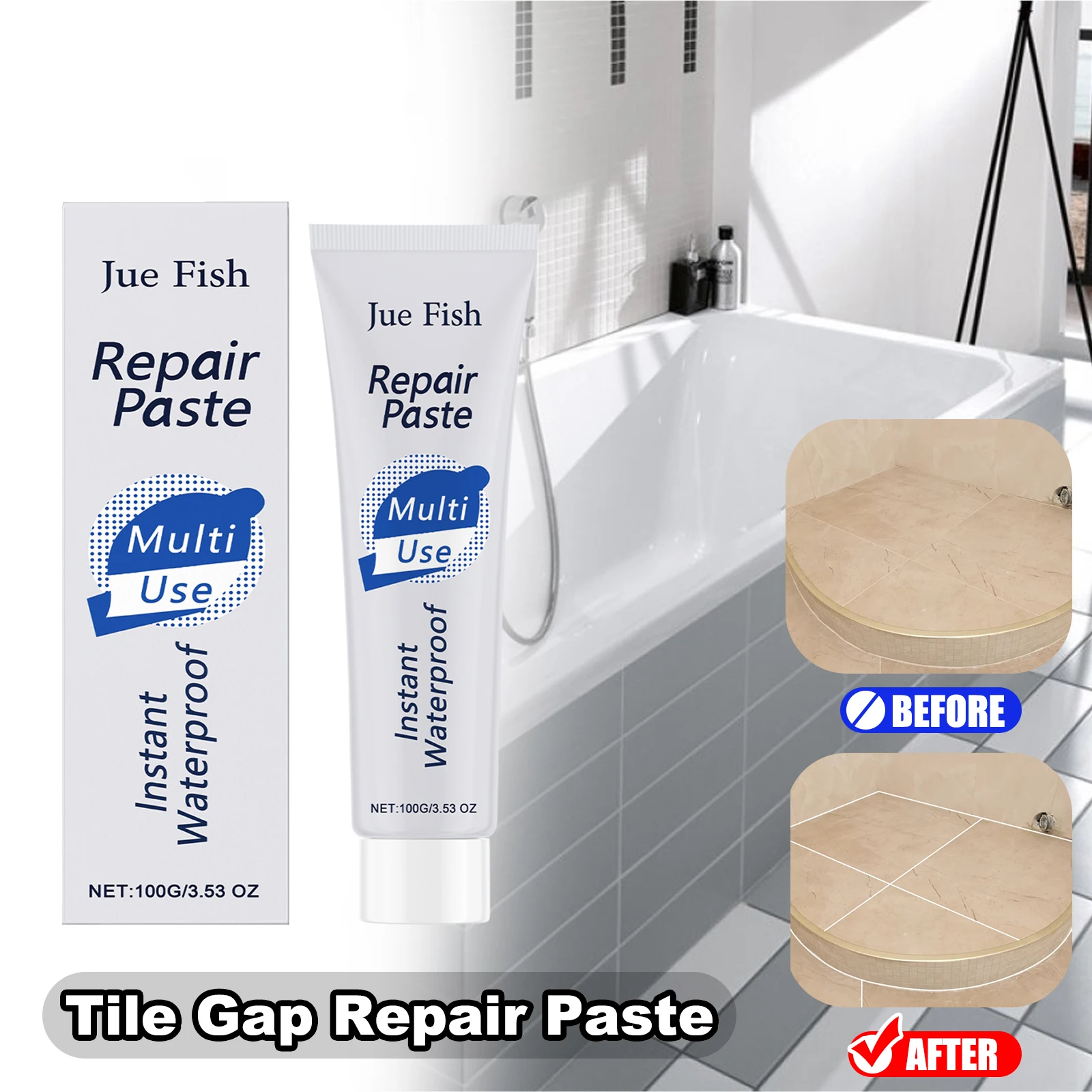 JUE FISH 100g Tile Gap Repair Paste Strong Waterproof Ceramic Tile Grout Crack Fast Drying Ceramic Adhesive Fixing Mending Glue