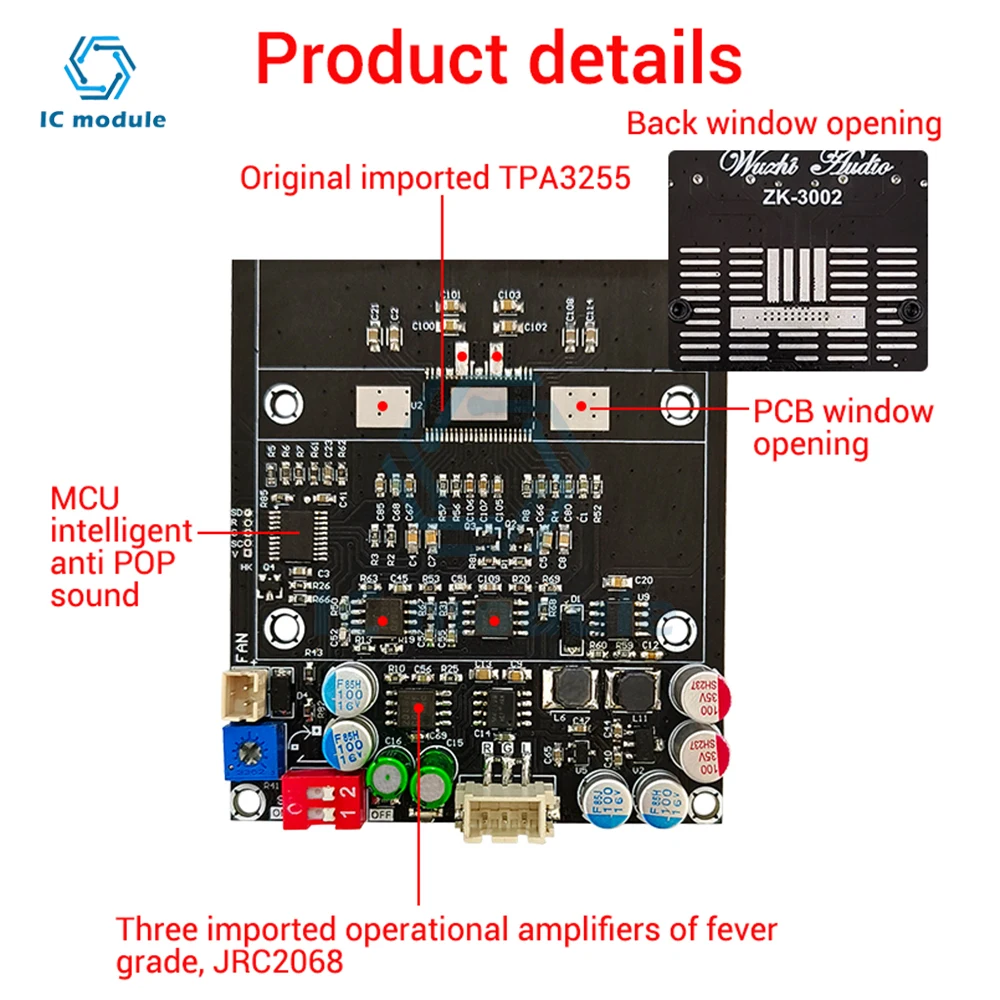 ZK-3002 TPA3255 Pure Rear Level Digital Amplifier Board Stereo 300W x2 Bridged Mono 600W AMP Audio Music