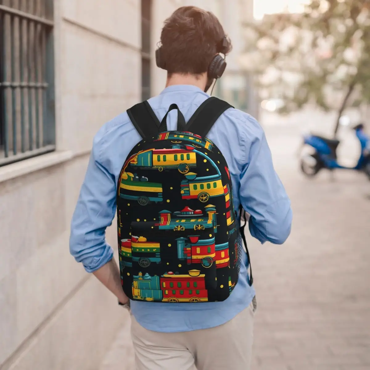 Cartoon Train Models Display Design Student Backpack School Bag Hiking Travel Daypack for Men Women Bookbag Shoulder Bags