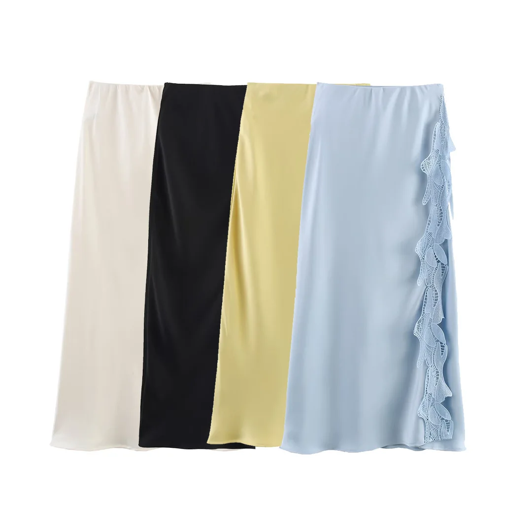 

Satin Skirt Woman High Waist Elegant Long Skirts For Women Fashion Summer Midi Skirt Office Women's Skirts