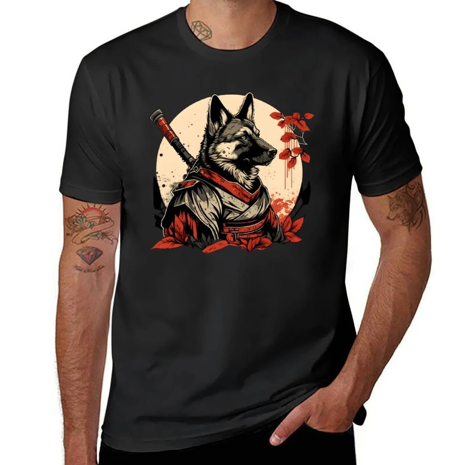 Camiseta de pastor alemán con armadura samurái para hombre, camisa de perro Katana, secado rápido, sublime, blanco liso