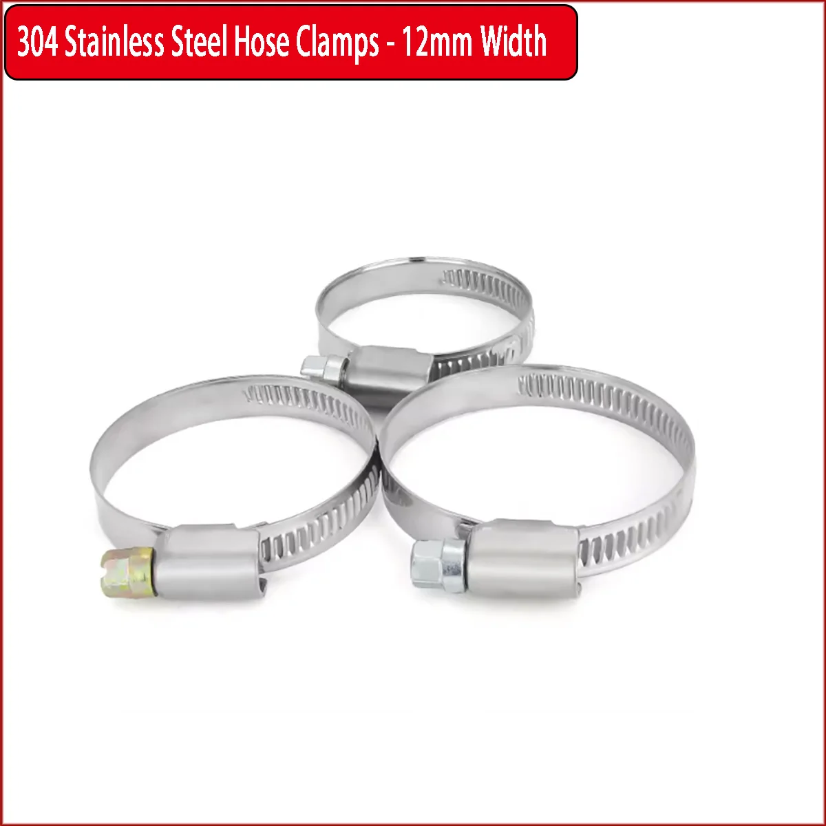 

304 Stainless Steel Hose Clamps - 12mm Width Pipe Clips & Tube Clamps