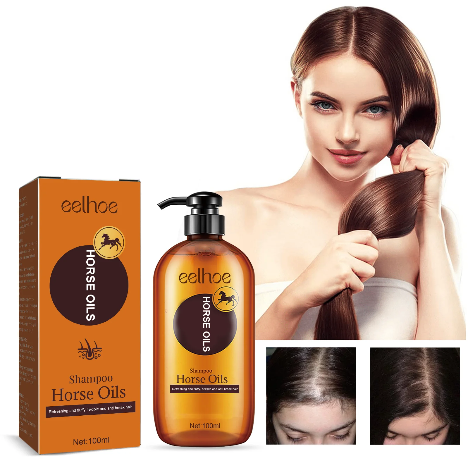 Eelhoe Horse Oil Shampoo, cabelos macios, limpeza profunda, Caspa Nutritivo, Controle do óleo do couro cabeludo, Hidratante Cabelo Condicionador