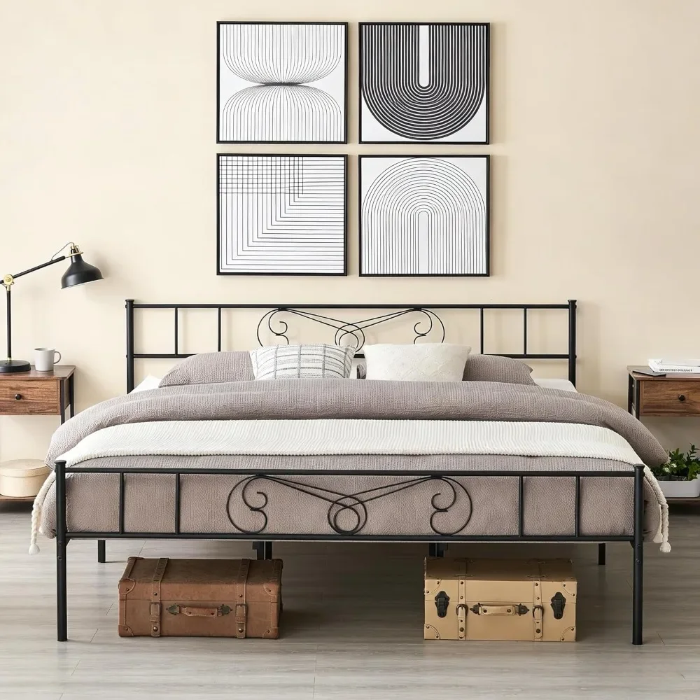 

King Size Metal Bed Frame, Platform Bed Mattress Foundation with Headboard & Footboard, Under Bed Storage, Customized