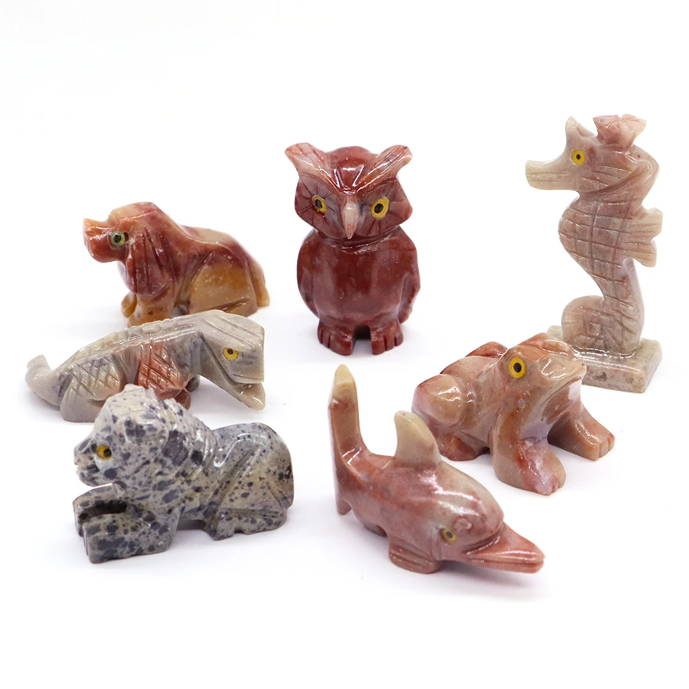 Statua animale in marmo naturale cristallo quarzo elefante leone gufo cane dinosauro figurina guarigione Reiki gemma artigianale decorazione della casa