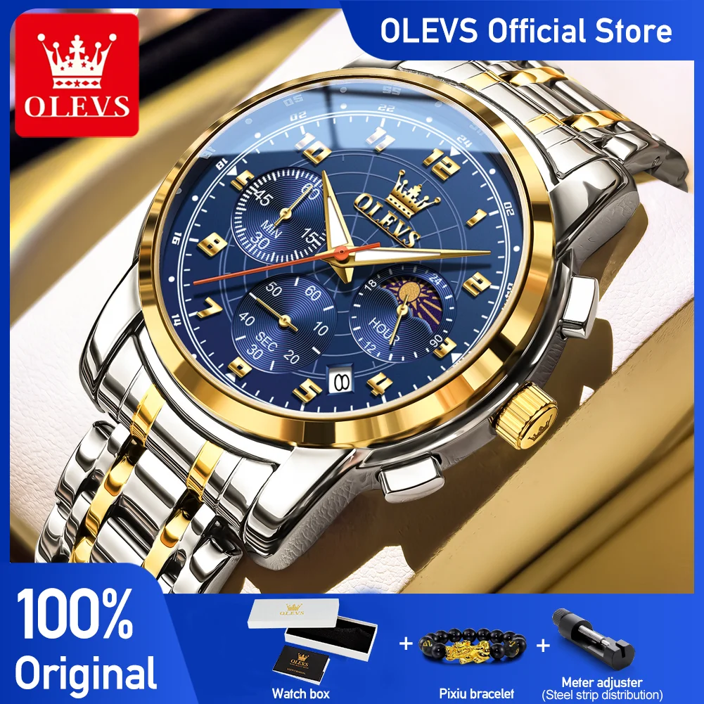

OLEVS 2983 Men Original Quartz Movement Watch Multi-functional Dial Chronography Night Light Function 30m Waterproof Watch