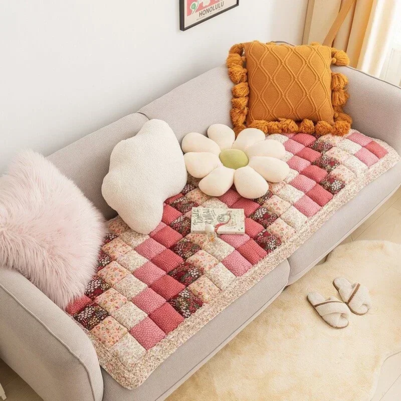 Fluffy Couch Cover Bay Window Mat Fuzzy Plaid Square Pet Mat Bed Couch Protector Covers - Bay Window Cushion Bedside Carpet