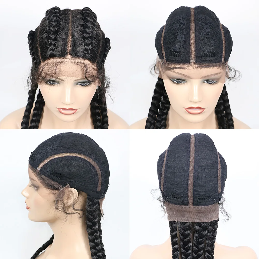 Peluca sintética con trenzas de aciano para mujer, postizo de encaje frontal trenzado Extra largo, doble pelo holandés con pelo de bebé, resistente al calor