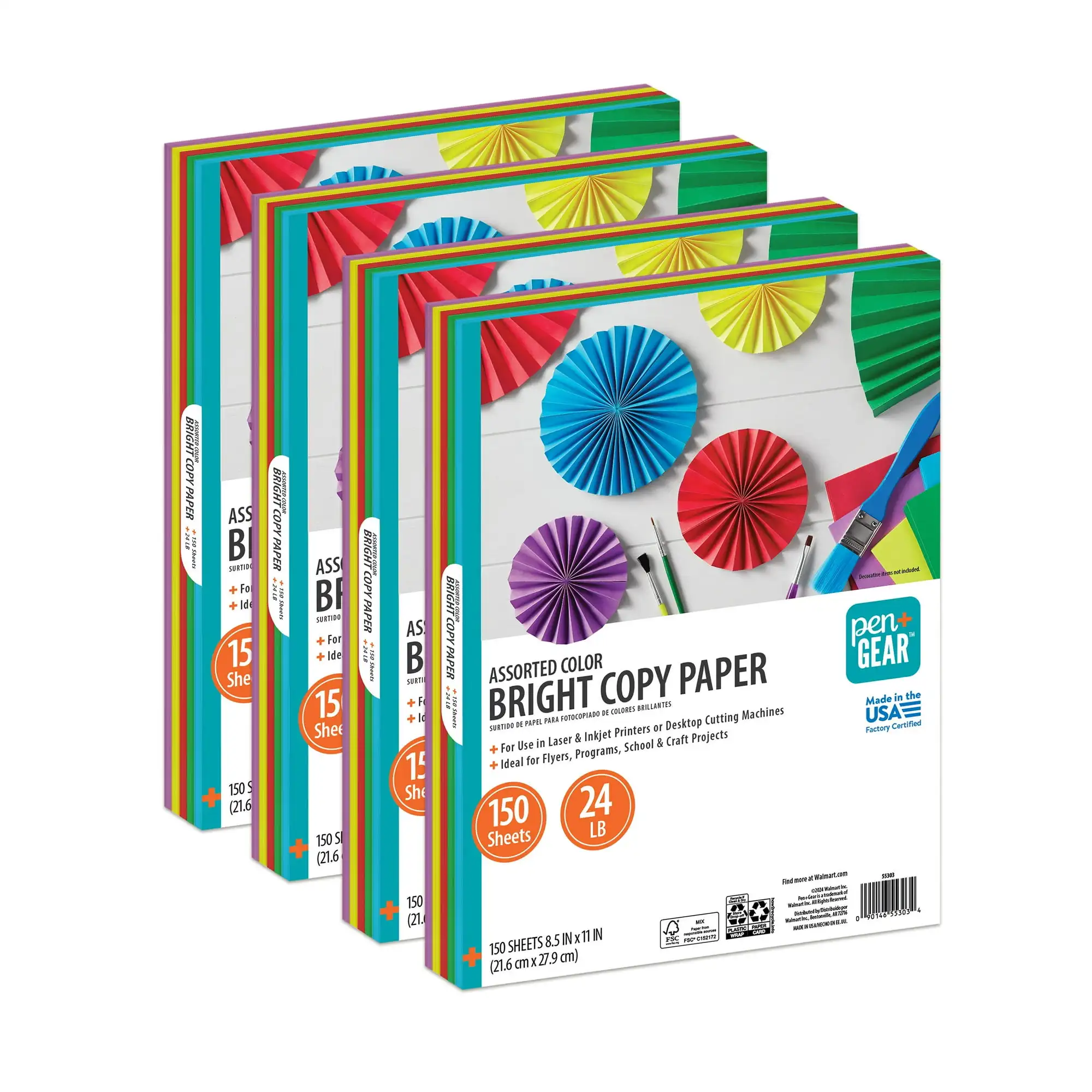 

Pen+Gear Assorted Bright Copy Paper, 8.5" x 11", 24 lb, 600 Sheets