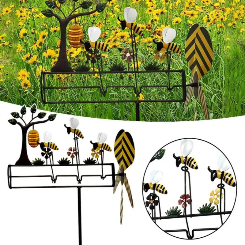 

Lovely Bee Whirligig Wind Spinner Metal 3D Wind Powered Kinetic Sculpture Outdoor Wind Sculpture Decor for Patio Lawn and Garden