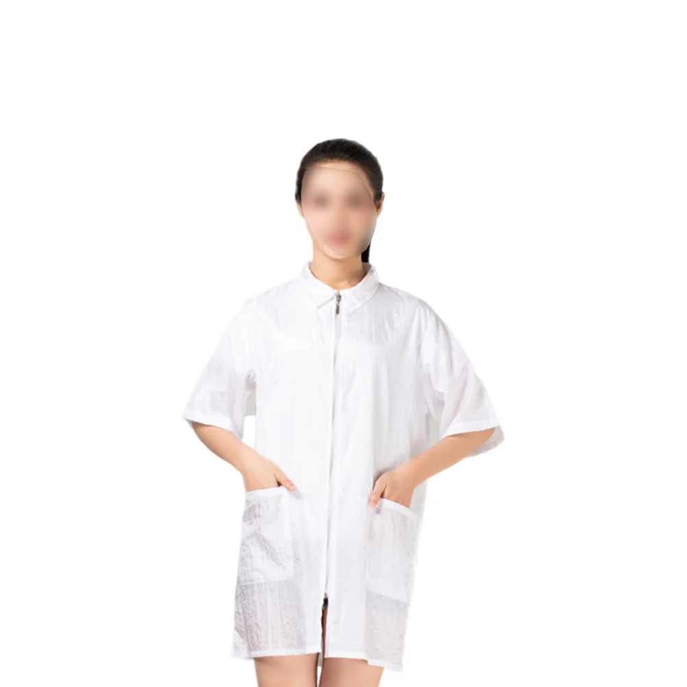 Haarfärbekleidung Weiß L Umlegekragen Wasserdicht Kurzarm Salon Barber Uniform Arbeitskleidung Schürze für Mann Frau