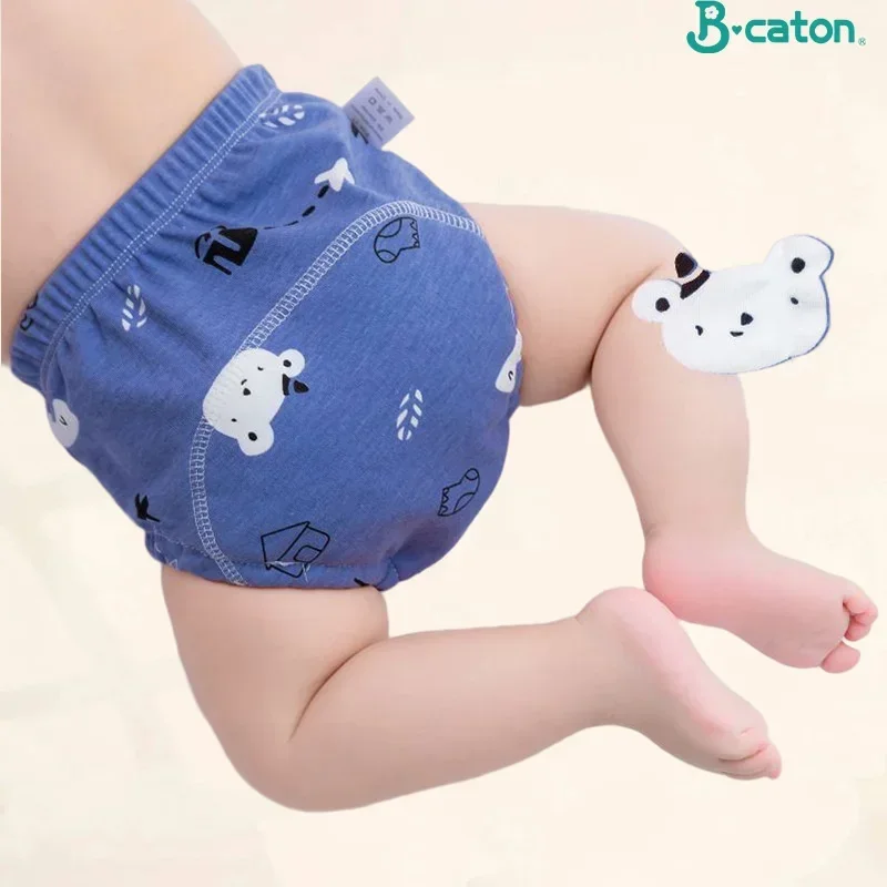 B Caton popok bayi motif kartun, celana popok bayi tahan air 6 lapis, celana latihan adem untuk bayi