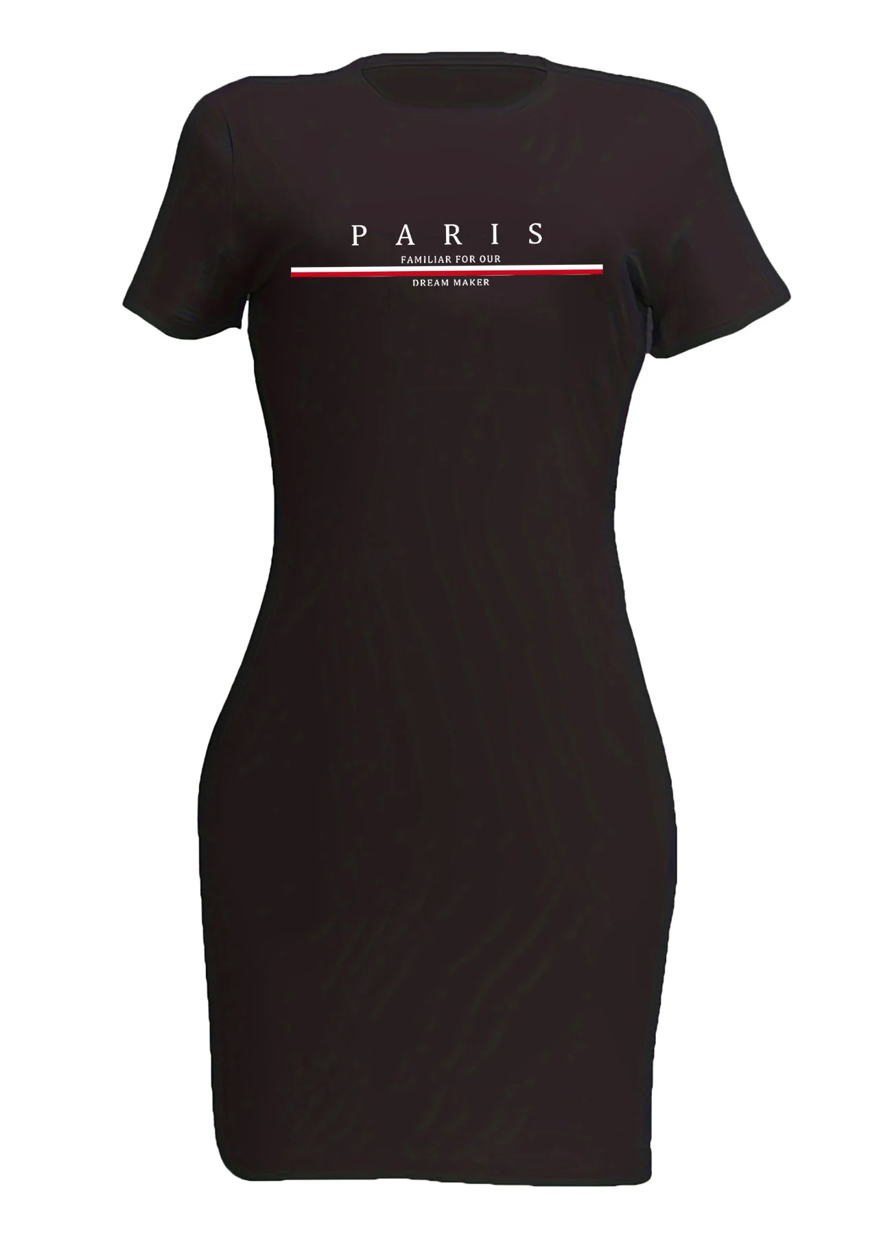 Été femmes à la mode Paris lettre motif imprimé décontracté sexy coupe ajustée serré à manches courtes col rond T-shirt mini jupe