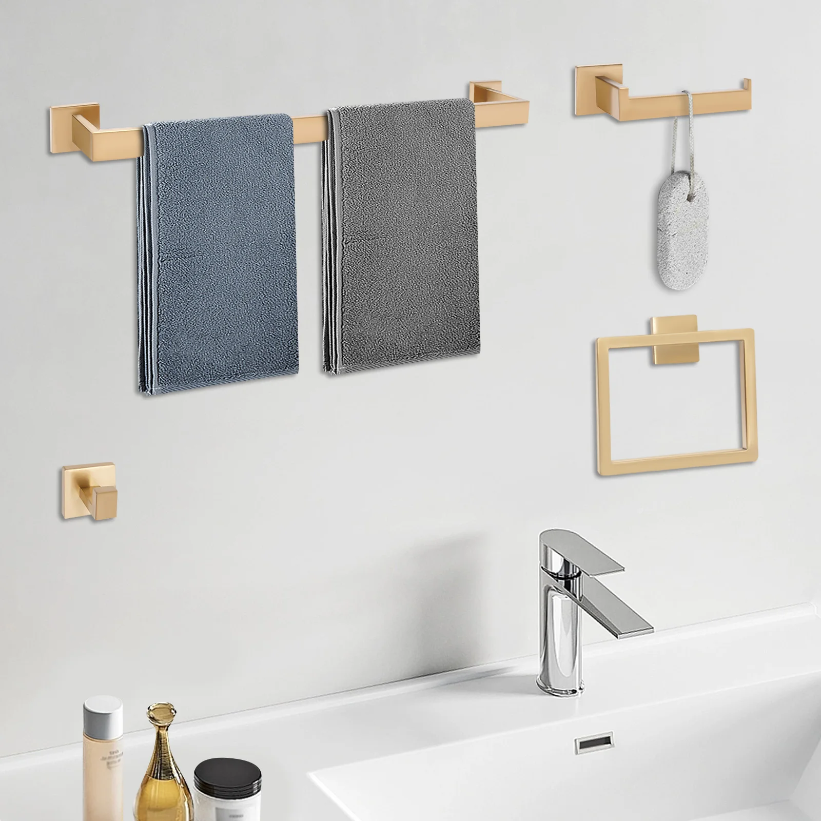 Durable Towel Racks for Bathroom with Brushed Stainless Steel Finish, 4-Piece Set, Space-Saving, High Load-bearing Capacity,