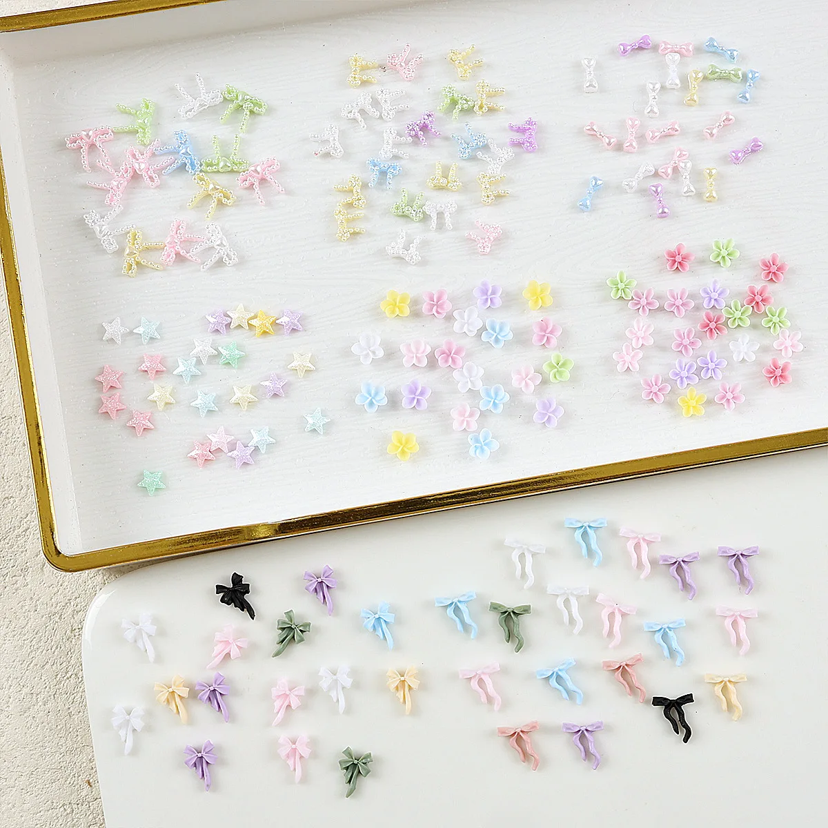50PCS 3D Acrylic Bow Nail Art Flower Star Charms Accessories Parts For Nails Decoration Design Manicure Decor Supplies Material