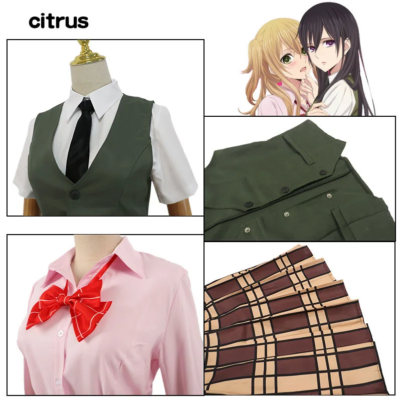 Disfraz de Anime Citrus para mujer, uniforme escolar, falda, peluca, fiesta de Halloween, Aihara Yuzu Aihara Mei