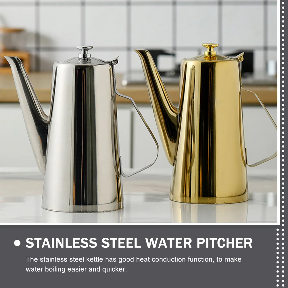 

Stainless Steel Kettle 1.5L Golden Long Spout Tea Pot Removable Filter Heat Resistant H Kitchen Oil Jug Stovetop Safe Easy