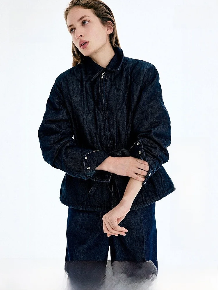 

H&M Summer New Women's Quilted Denim Jacket 1322243 Cotton Clothes Ladies' Premium Outerwear Spring Listing Year