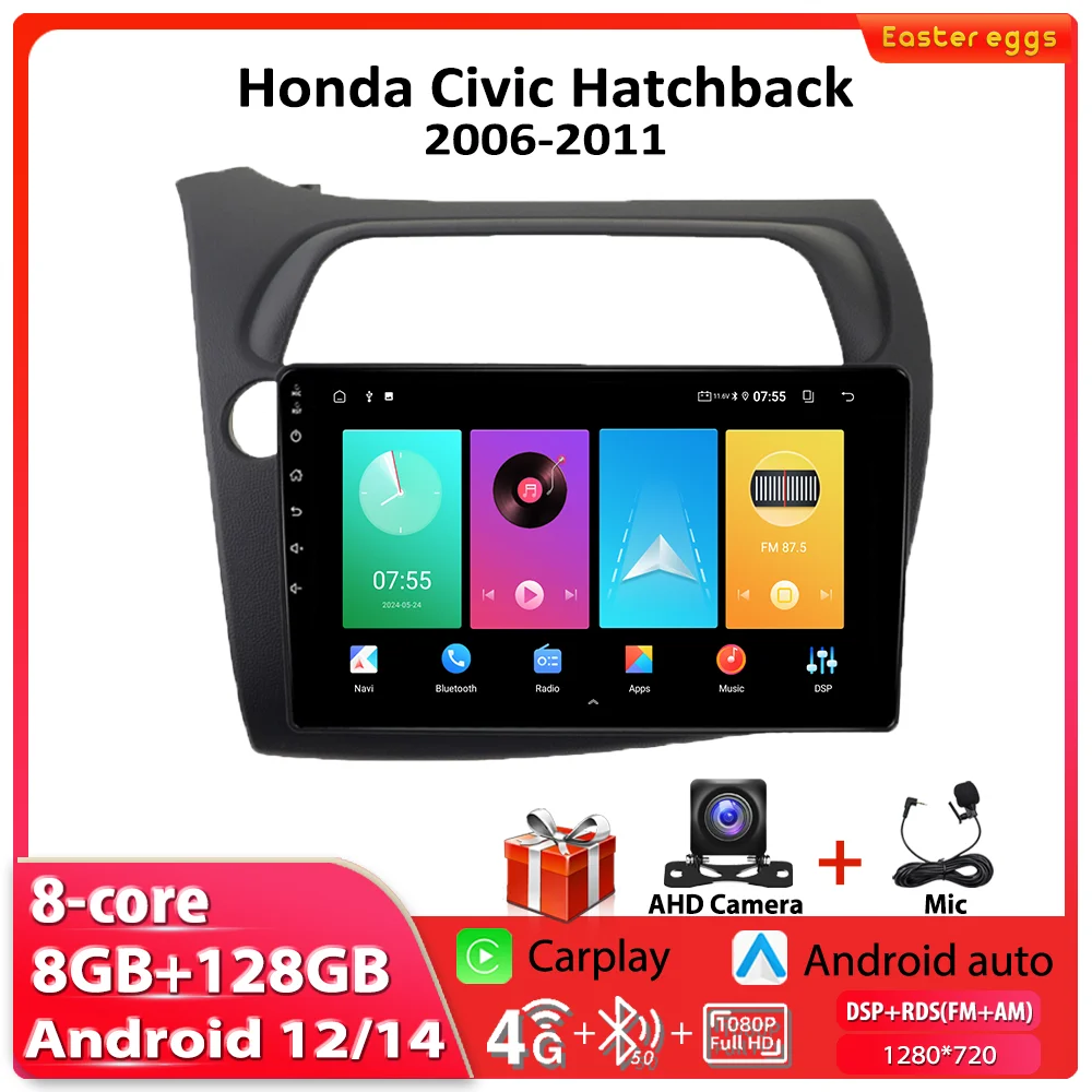 

Carplay Car Radio For Honda Civic Hatchback 2006-2011 Navigation GPS Multimedia Video Player Wifi 4G Stereo Auto DSP No 2DIN