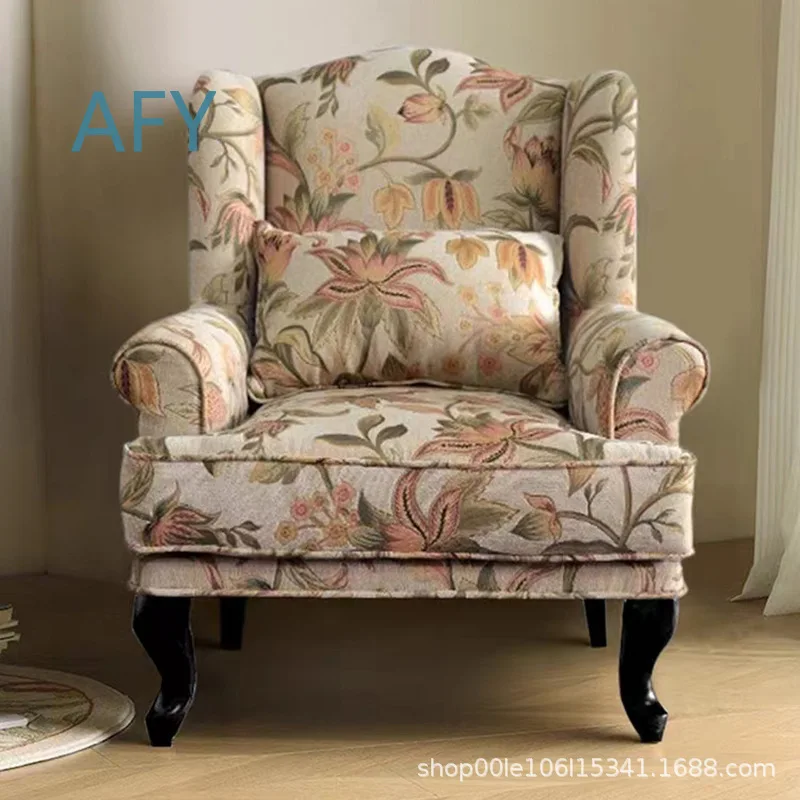 American Fabric Floral Cloth Vintage Antique Living Room Hotel B&B Balcony Bedroom Single Casual Tiger Chair Sofa Chair for
