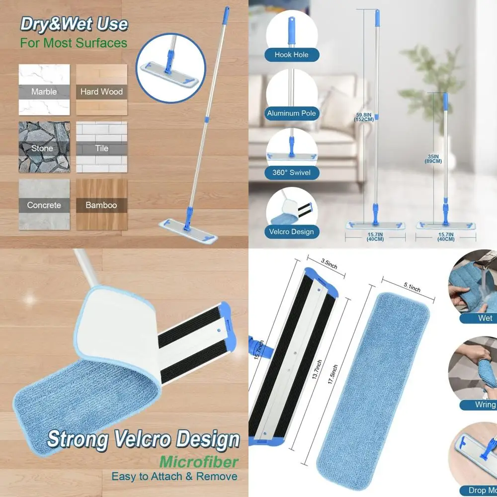 

Швабра из микрофибры с алюминиевой ручкой и 3 моющимися подушечками для паркетных полов — влажная и сухая чистка