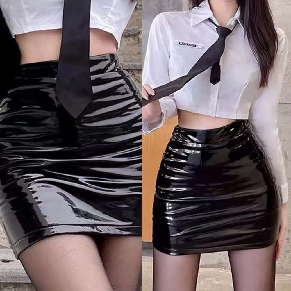Black Pu Leather Mini Short Skirt Women Sexy High Waist Bodycon Korean Skinny
