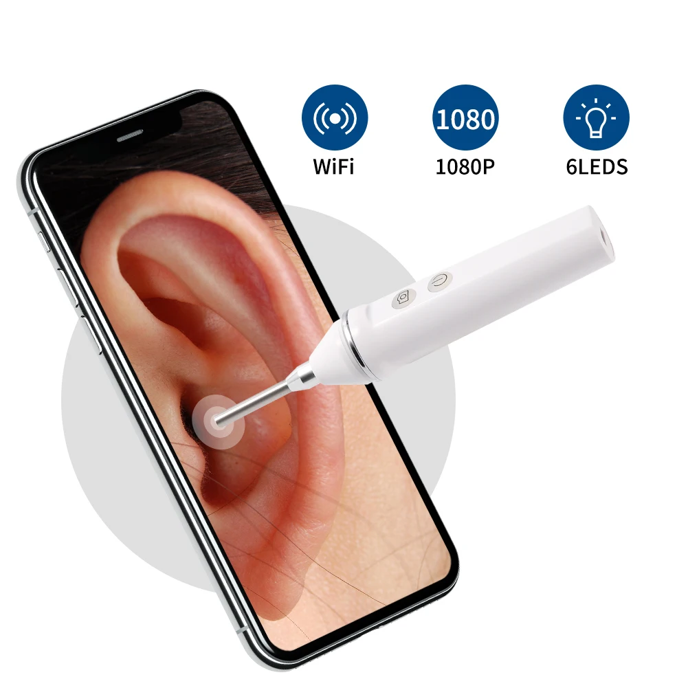 

Wireless Home Use Ear Otoscope 6 LED 9 ear scoops ear wax remover vacuum cleaner electric