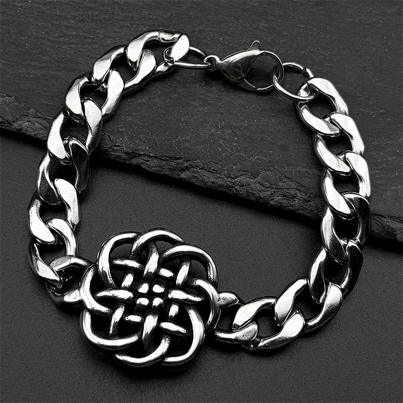 

Vintage Viking Irish Celtic Knot Bracelet for Women Men Stainless Steel Silver Color Witch Knot Hand Chain Amulet Jewelry