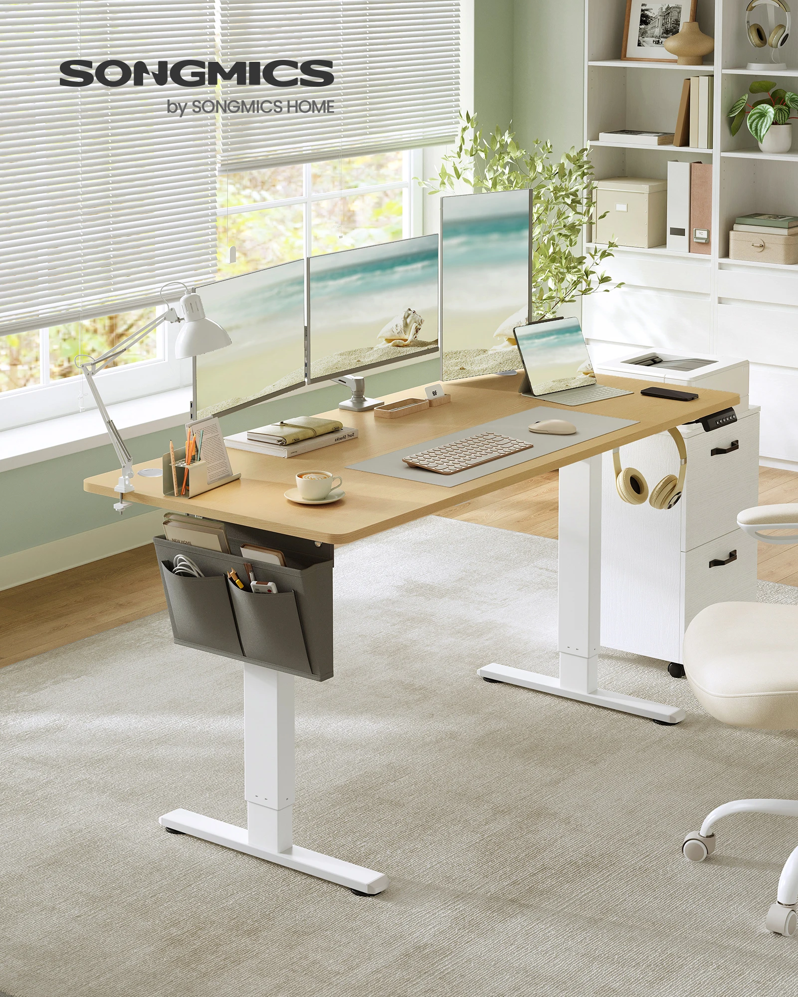 SONGMICS Höhenverstellbarer Schreibtisch elektrisch, 160 x 70 cm, verstellbarer Tisch, Memory-Funktion für 4 Höhen, für Büro