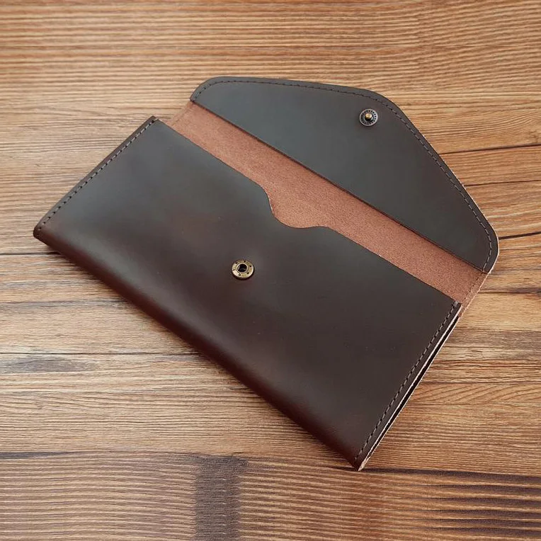 Custom Name Handmade Leather Envelope Wallet Lady Clutch Purse Cowhide Personalize Letters Travel Card Holder Wallet