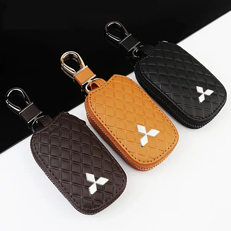 

Genuine Leather Car Key Case Bag Cover for Mitsubishi Lancer ASX Outlander Ralliart Key Fob Holder Purse