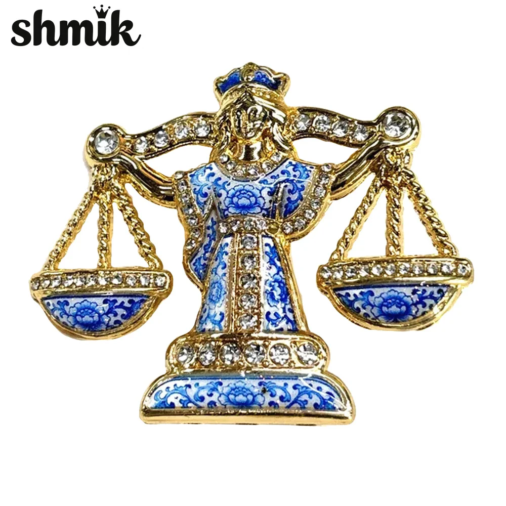 Rhinestone Enamel Lady Justice Brooch Scales of Justice Lapel Pin Goddess of Justice Badge Lawyer Suit Jewelry Gift For Women